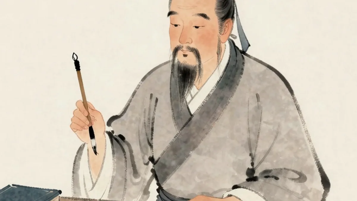 古风书桌，纸上写着年柱、月柱、日柱、时柱，毛笔和砚台
