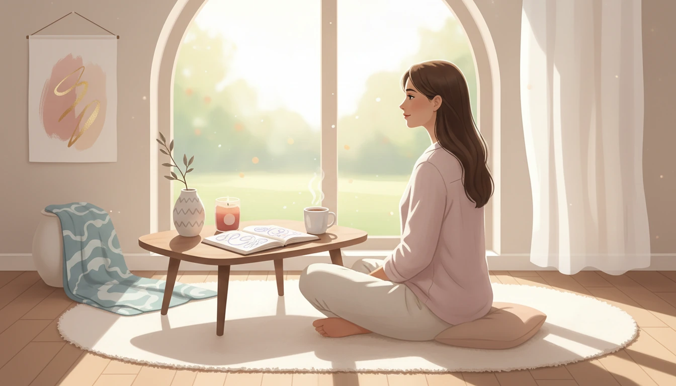 A calm journaling scene for emotional drain and gentle recovery